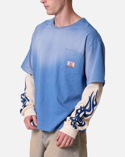 MNML Layered Flame Pocket Long Sleeve T-Shirt Washed Blue