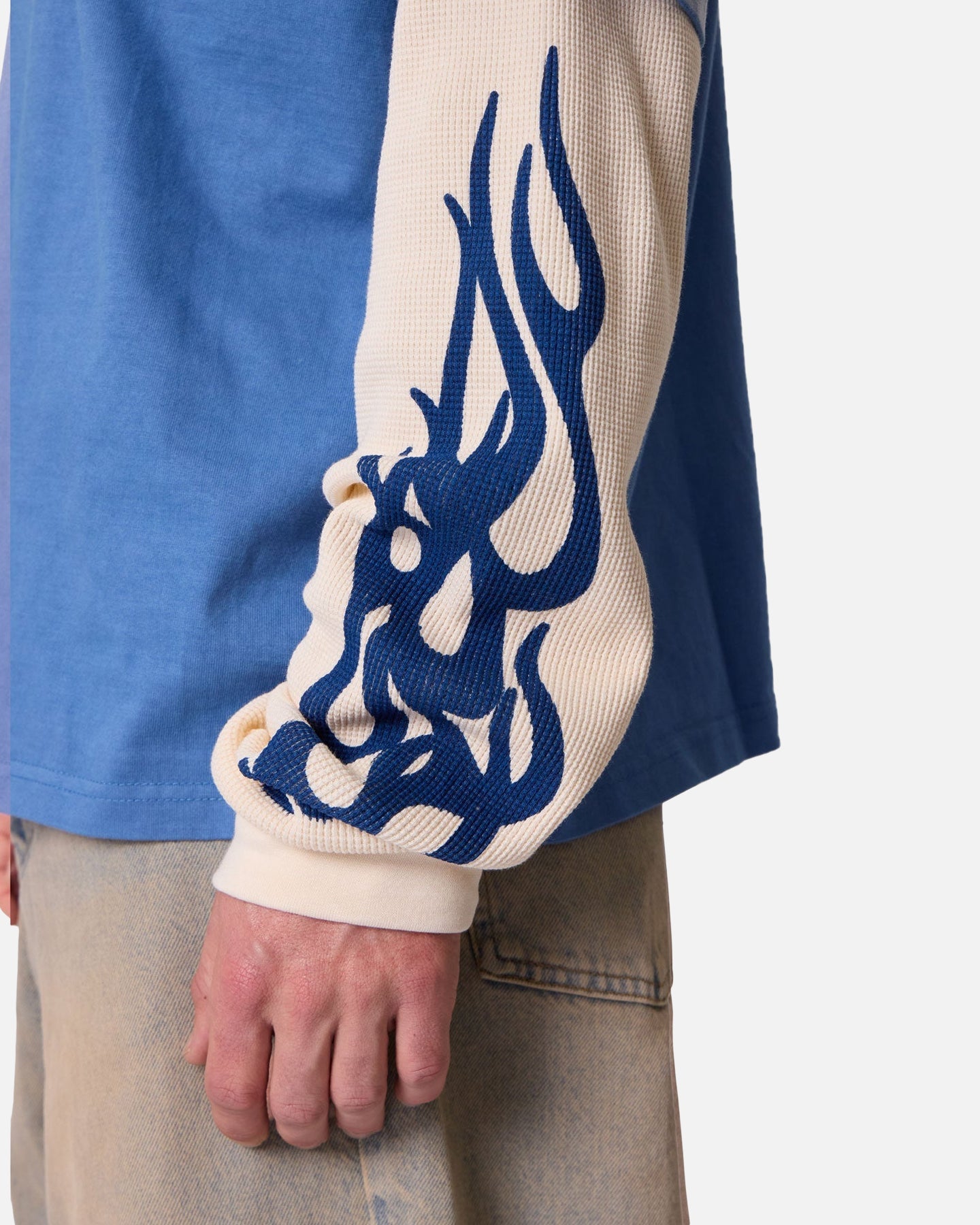 MNML Layered Flame Pocket Long Sleeve T-Shirt Washed Blue