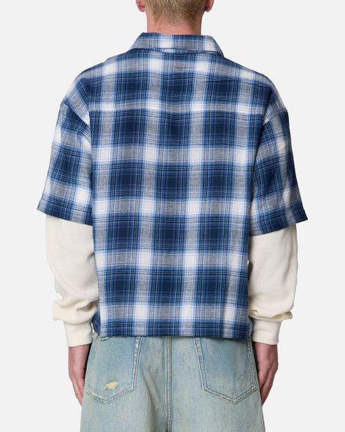 MNML Layered Thermal Button Up Long Sleeve Shirt Blue