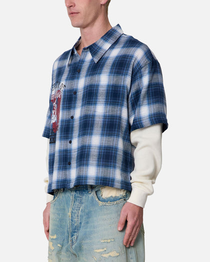 MNML Layered Thermal Button Up Long Sleeve Shirt Blue