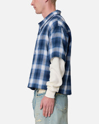 MNML Layered Thermal Button Up Long Sleeve Shirt Blue