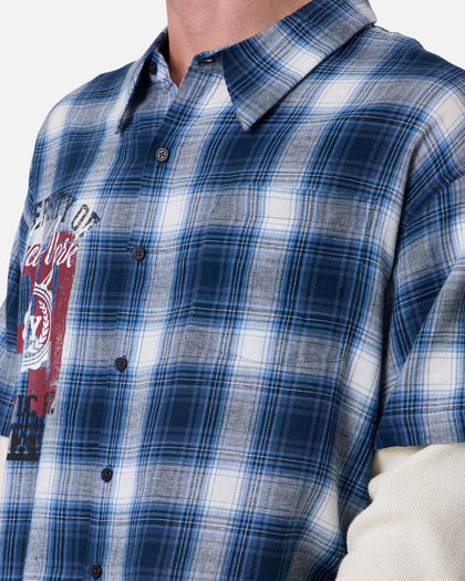 MNML Layered Thermal Button Up Long Sleeve Shirt Blue