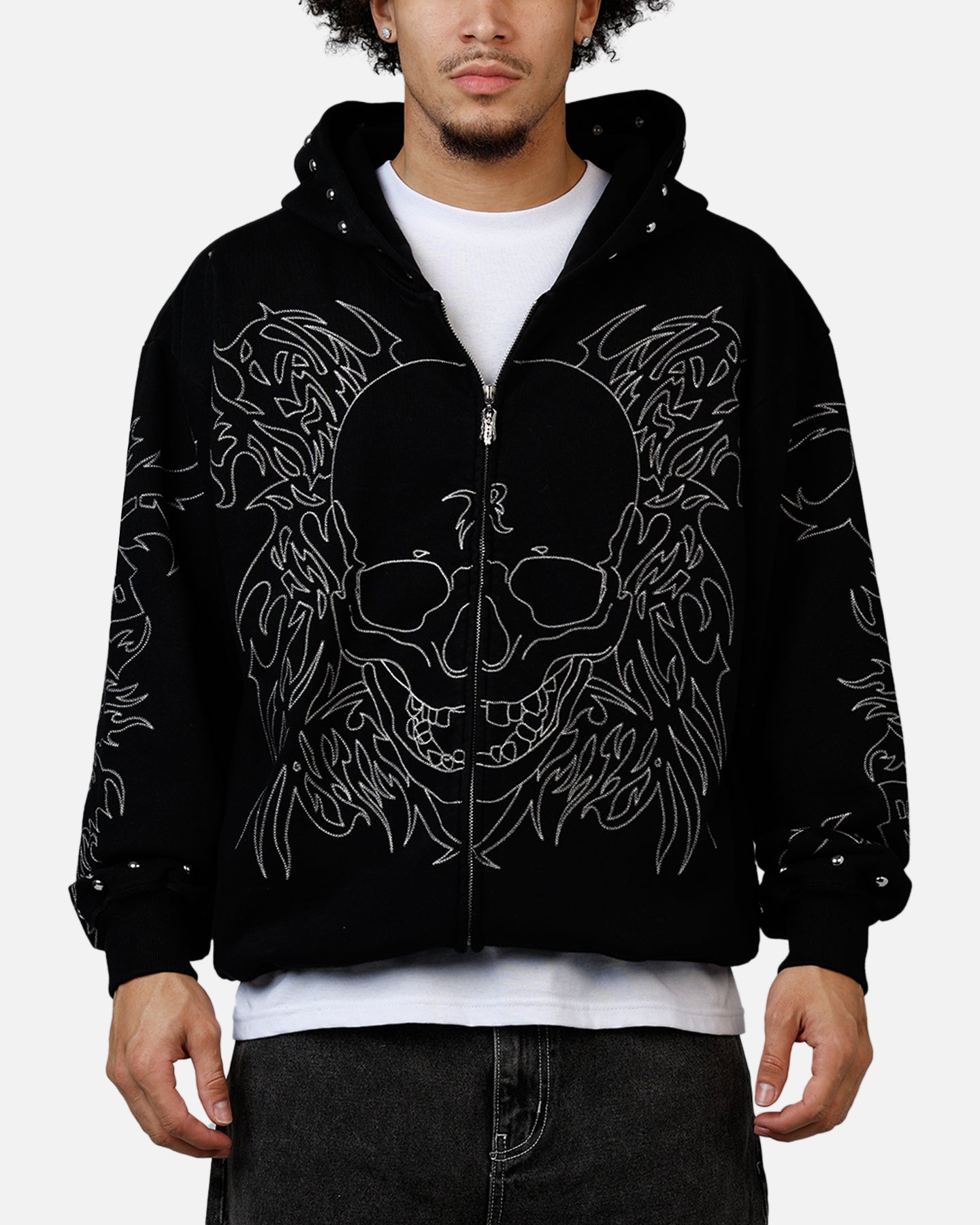 Revenge Tribal Skull Studded Zip Hoodie Black | Culture Kings US