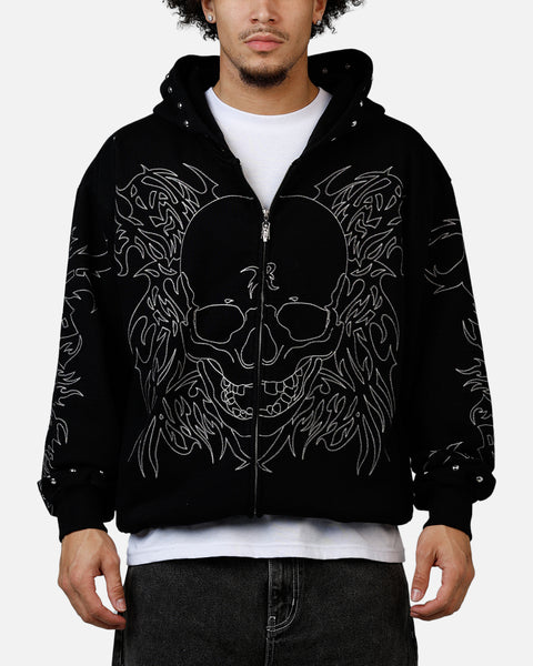 Revenge Tribal Skull Studded Zip Hoodie Black | Culture Kings US