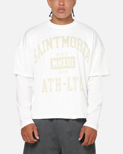 Saint Morta Athltc College Layered Long Sleeve T-Shirt Off White