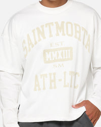 Saint Morta Athltc College Layered Long Sleeve T-Shirt Off White