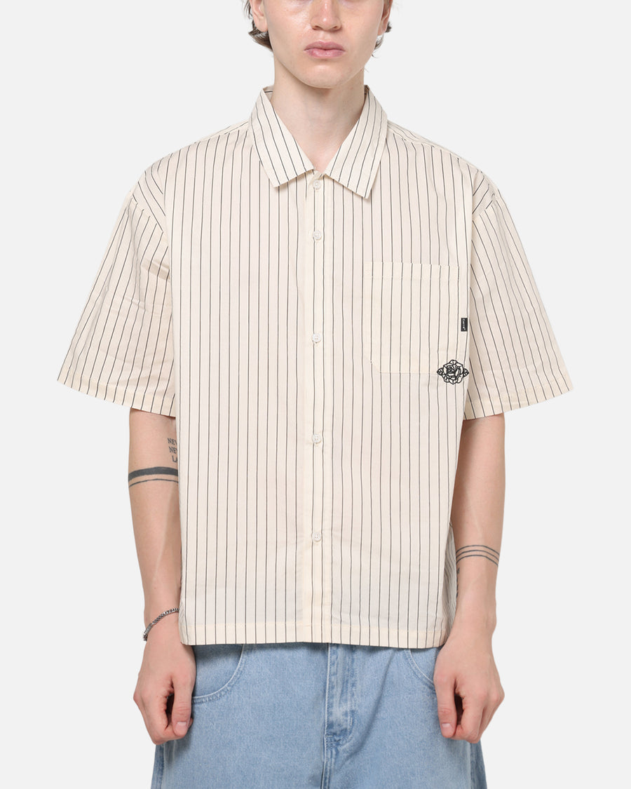 mens pinstripe dress shirt Carre Signature Rose Button Up Shirt Natural Pinstripe