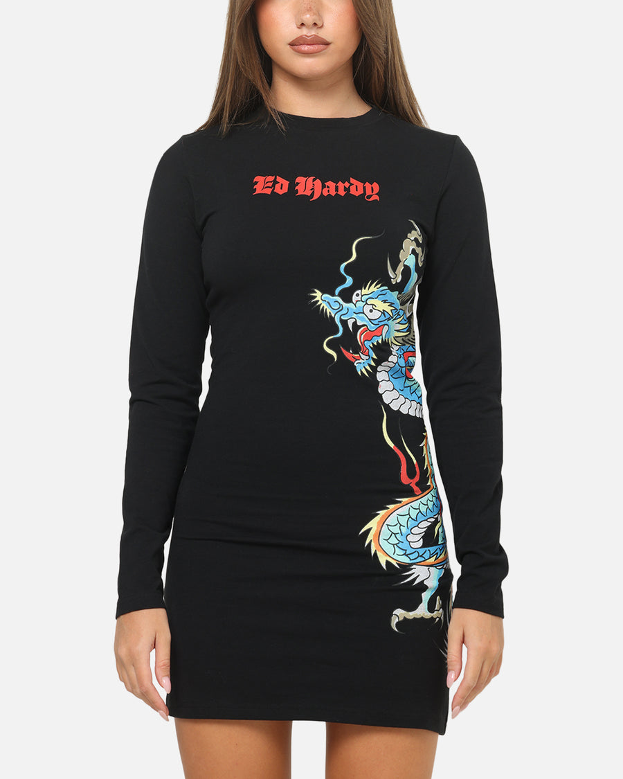 Ed Hardy Women's Dragon Long Sleeve Mini Dress Black Ed Hardy Women's Dragon Long Sleeve Mini Dress Black