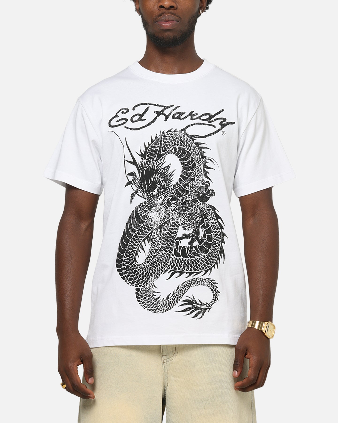 [Sculptor x Ed Hardy] Brush Tee White 半袖 Corp Rose Mens SS Tee
