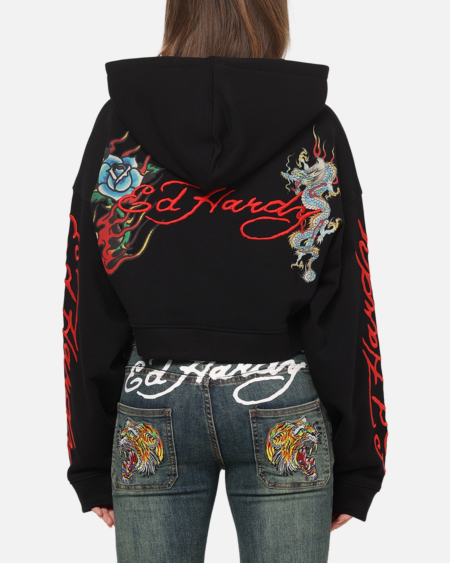 Ed Hardy Women's Afterburn Cropped Hoodie Black/Red | Culture Kings US