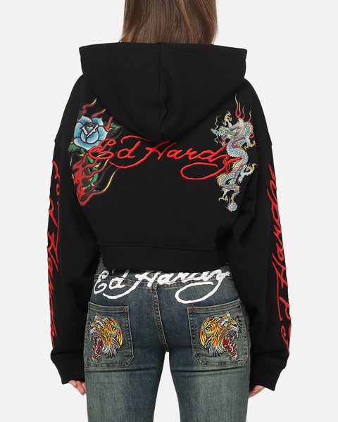 Ed Hardy Women's Afterburn Cropped Hoodie Black/Red | Culture Kings US