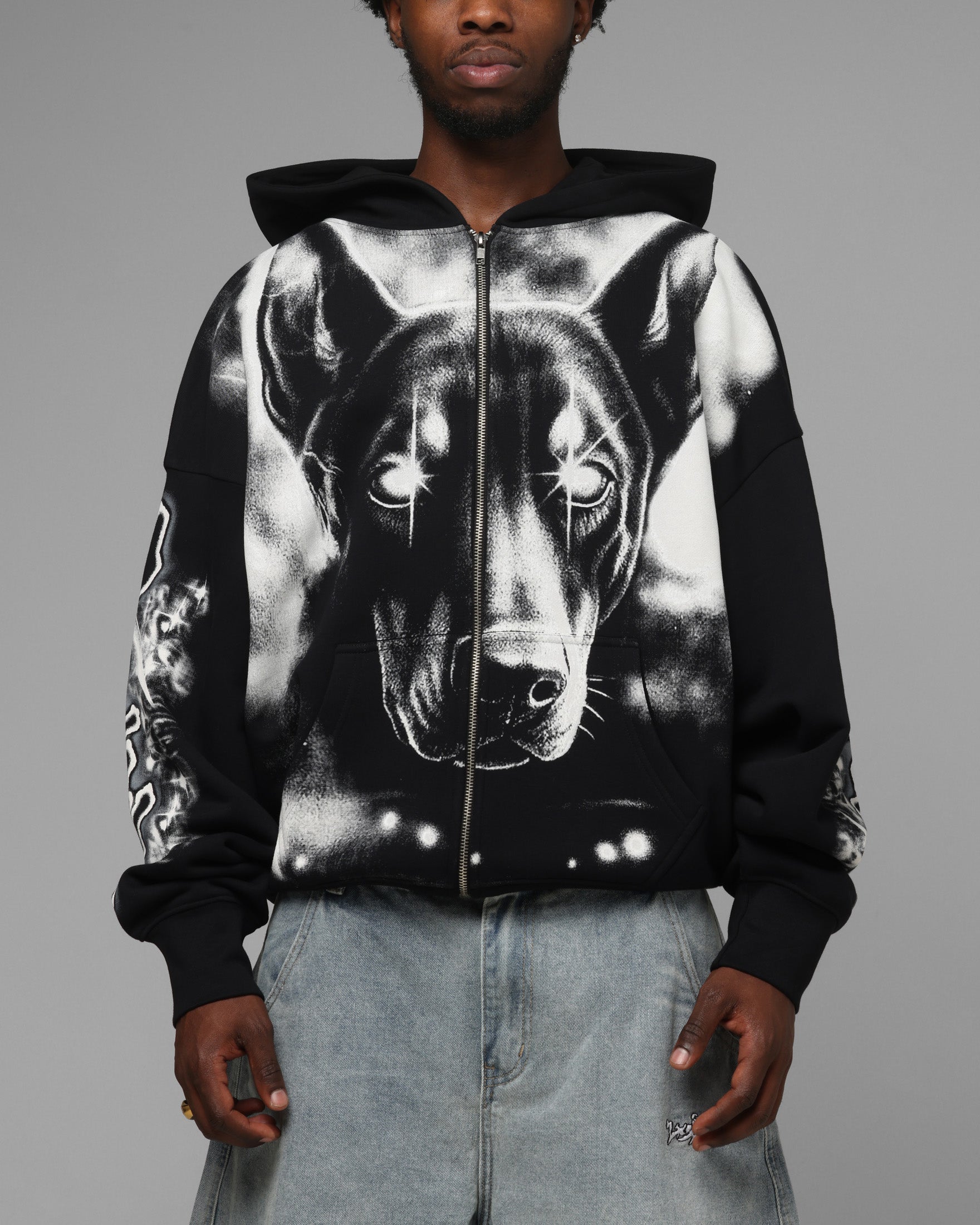 Loiter Dog Pound Airbrush Zip Hoodie Black | Culture Kings US