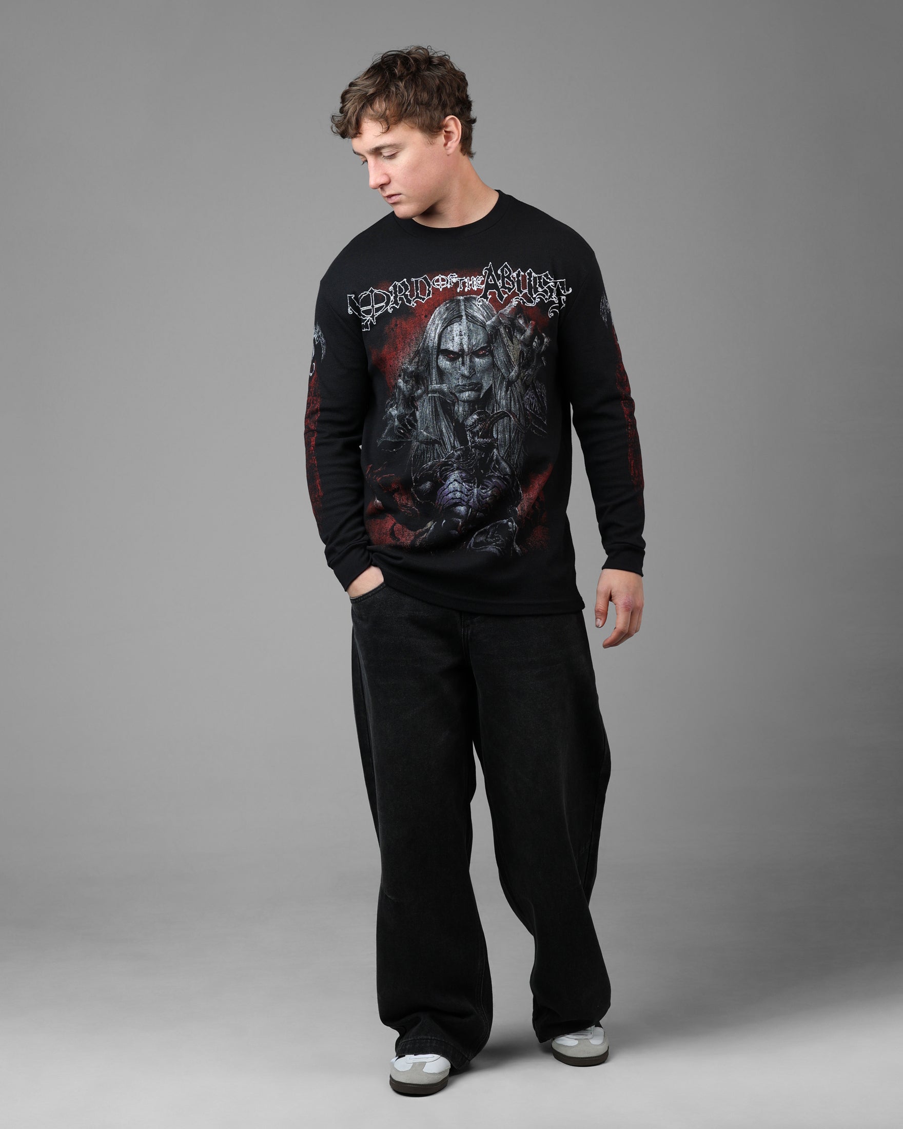 Loiter Marvel Knull Long Sleeve Waffle T-Shirt Black | Culture