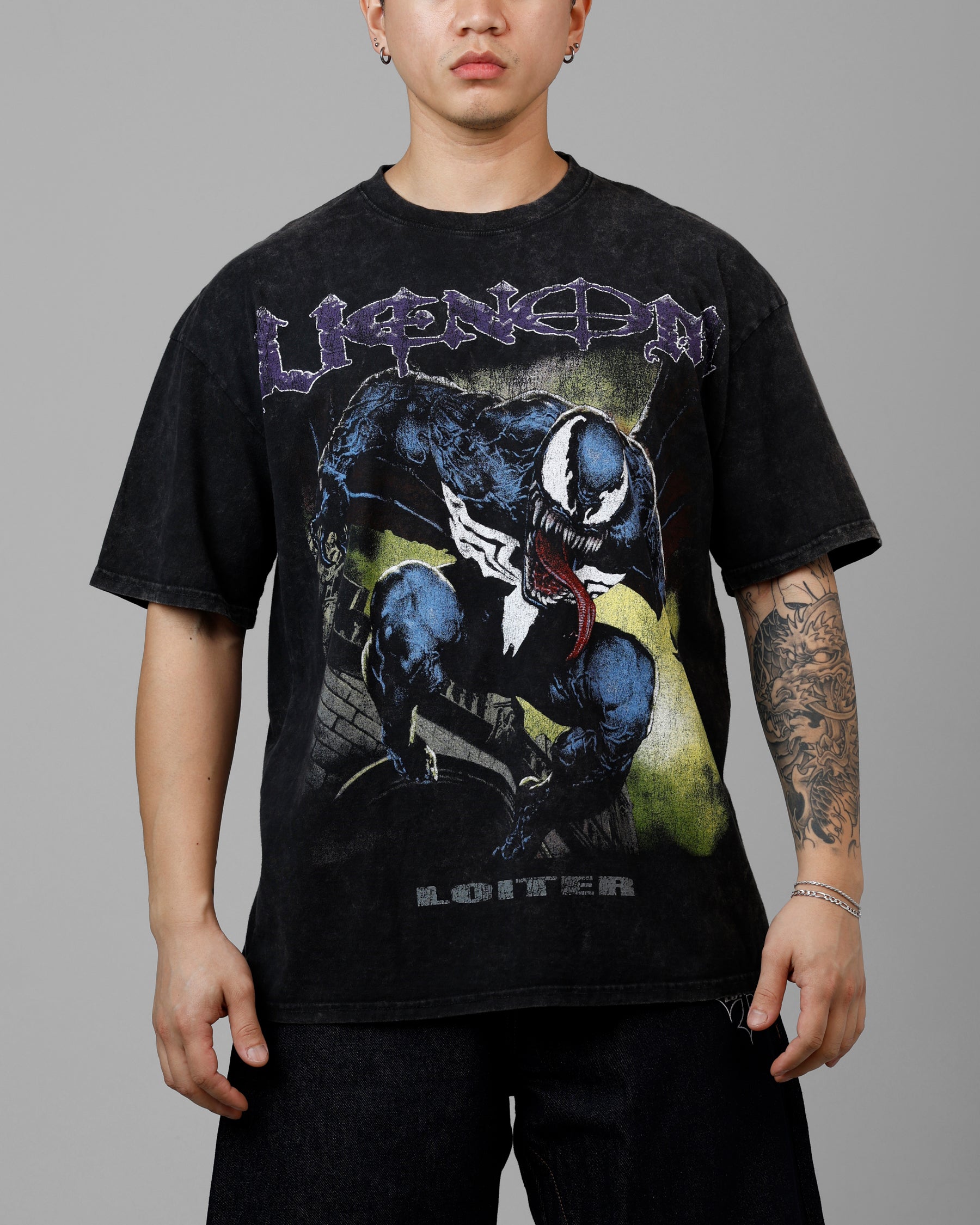 Loiter Marvel Venom Vintage T-Shirt Black Acidwash | Culture Kings US