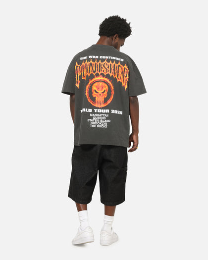 73Studio Marvel Punisher Flames Heavy T-Shirt Black Wash
