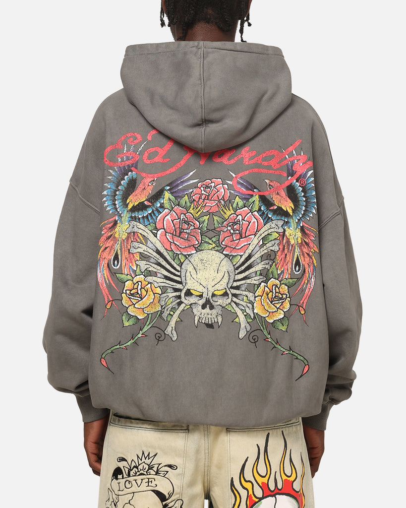 ED HARDY パーカー ダークグレー スカルデザイン Ed Hardy（エド・ハーディー） ジップ パーカー 長袖 スカル/ドクロ