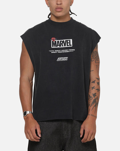 73Studio X Marvel Spotlight Muscle T-Shirt Black Acidwash