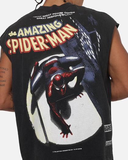 73Studio X Marvel Spotlight Muscle T-Shirt Black Acidwash