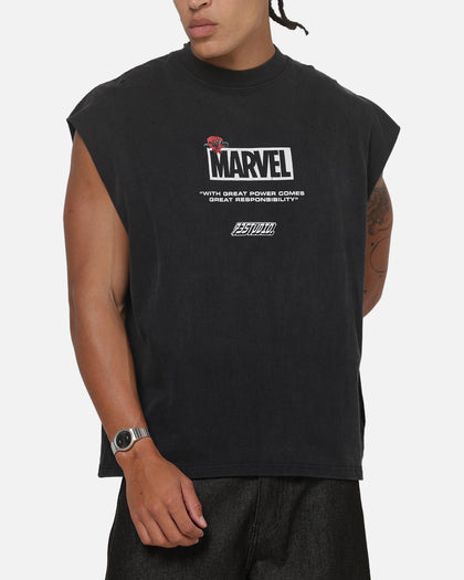 73Studio X Marvel Spotlight Muscle T-Shirt Black Acidwash
