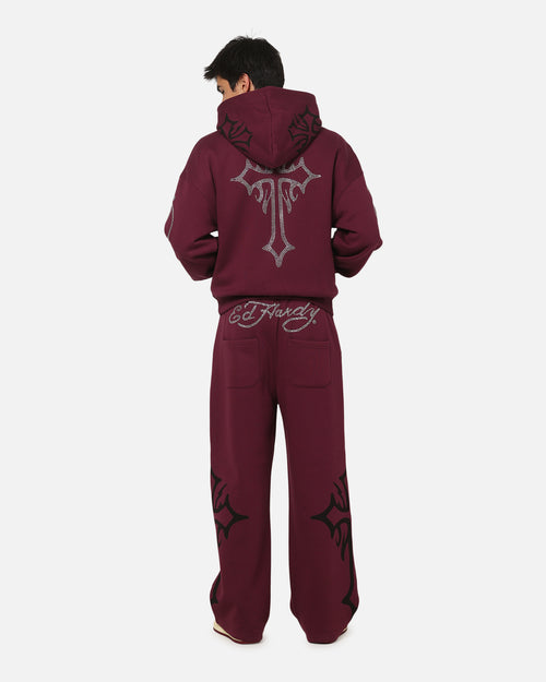 Ed Hardy Trinity Rhinestone Zip Hoodie Plum