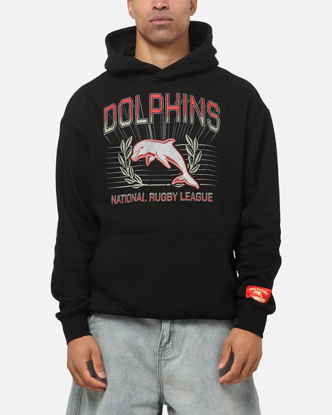BLK RED DOLPHINS ラグビーウェア 4XL Bleacher Athletic Dolphins NRL Adult Club Wreath Hoodie Black