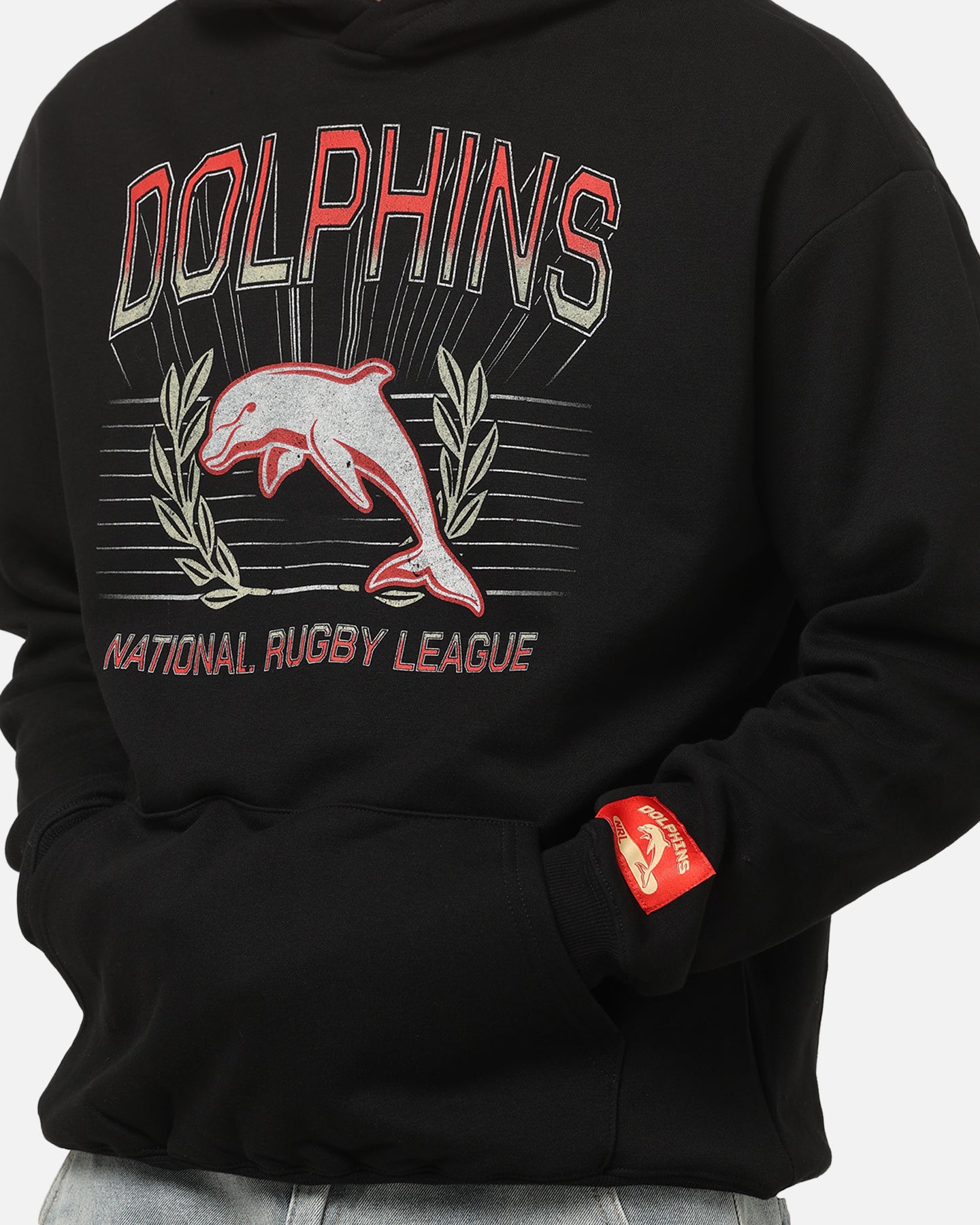 BLK RED DOLPHINS ラグビーウェア 4XL Bleacher Athletic Dolphins NRL Adult Club Wreath Hoodie Black