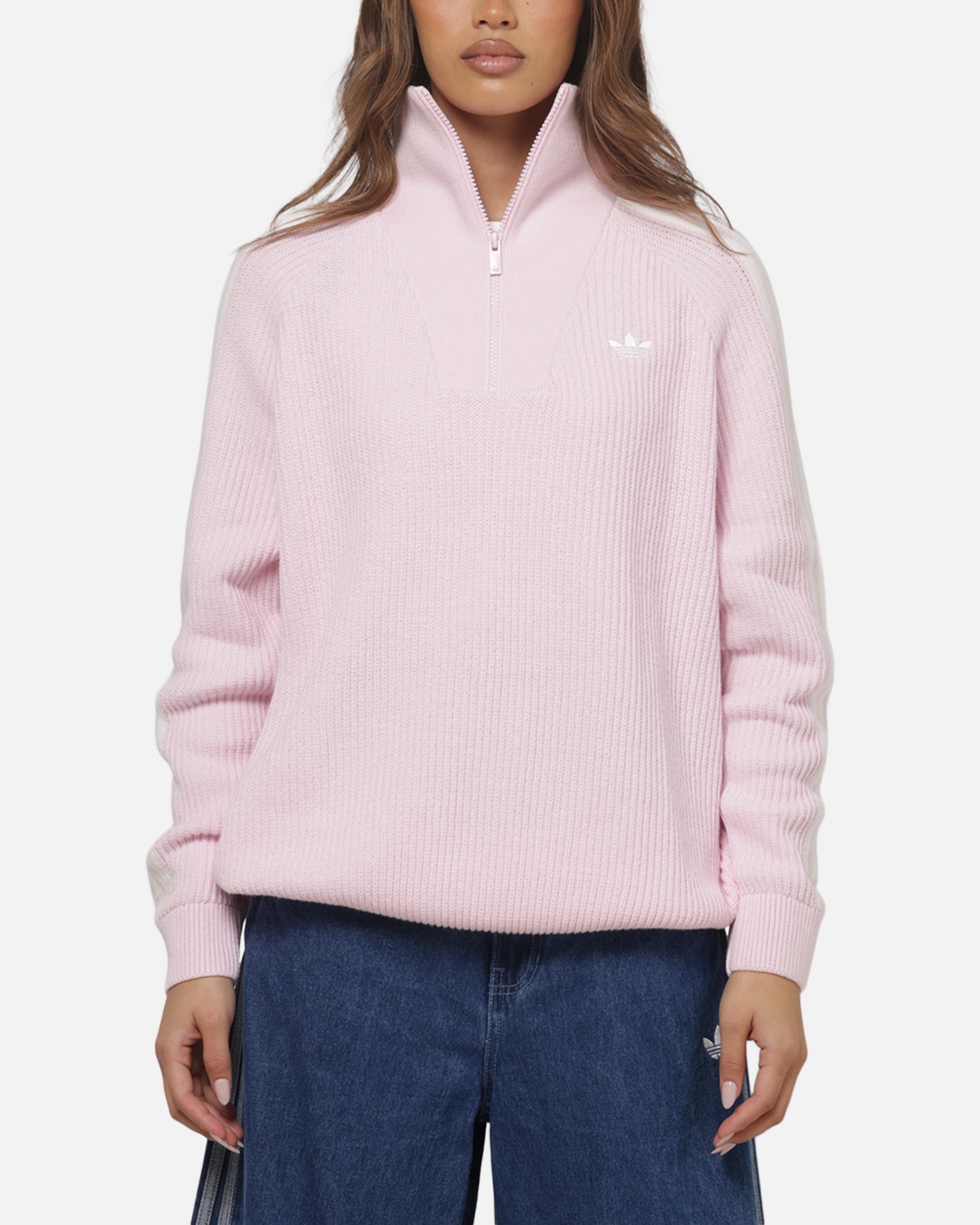 Adidas Women's Funnel Neck Quarter Zip Sweatshirt Pink | Culture