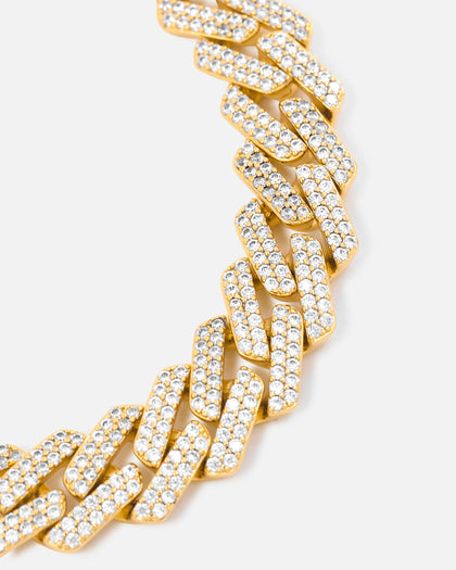 Saint Morta 18" 14mm Iced Interlink Chain Iced Gold