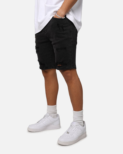 Saint Morta Thrashed Denim Shorts Vintage Black