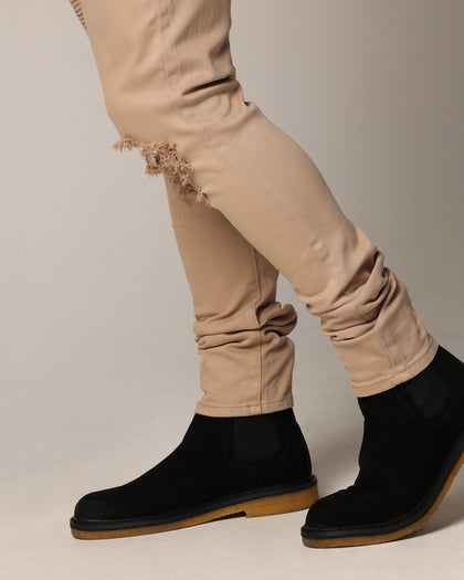 Saint Morta Men's Index Distressed Biker Jeans Bone