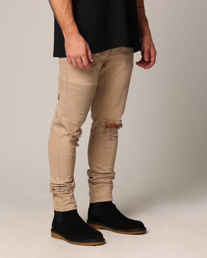 Saint Morta Men's Index Distressed Biker Jeans Bone