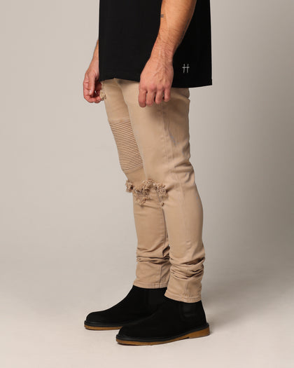 Saint Morta Men's Index Distressed Biker Jeans Bone