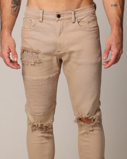 Saint Morta Men's Index Distressed Biker Jeans Bone