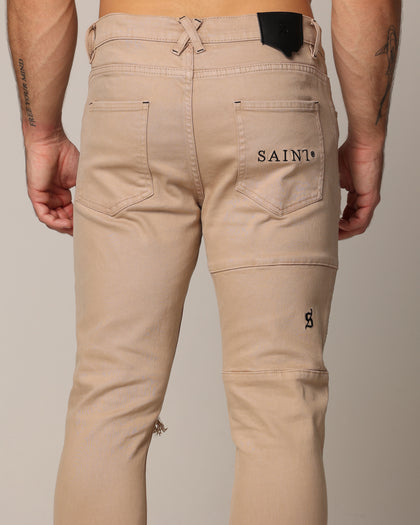 Saint Morta Men's Index Distressed Biker Jeans Bone