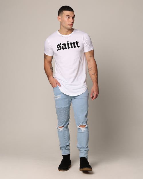 Saint Morta Men's Index Distressed Biker Jeans Light Blue