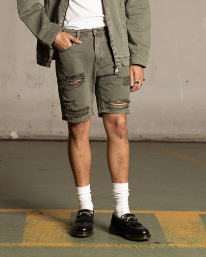 Saint Morta Destroyer Distressed Shorts Khaki Green