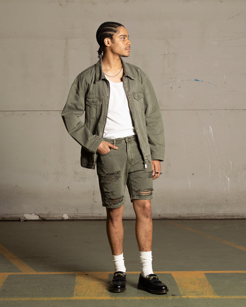 Saint Morta Destroyer Distressed Shorts Khaki Green