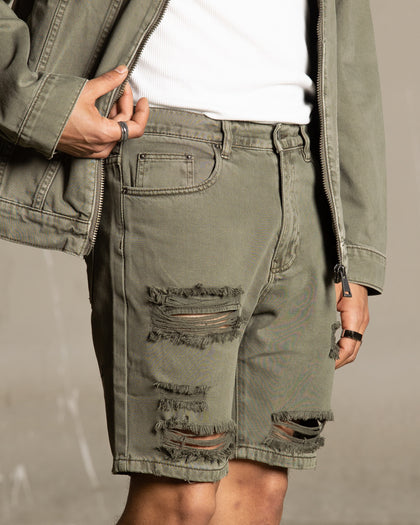 Saint Morta Destroyer Distressed Shorts Khaki Green
