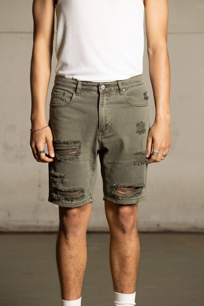 Saint Morta Destroyer Distressed Shorts Khaki Green