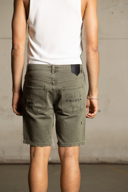 Saint Morta Destroyer Distressed Shorts Khaki Green