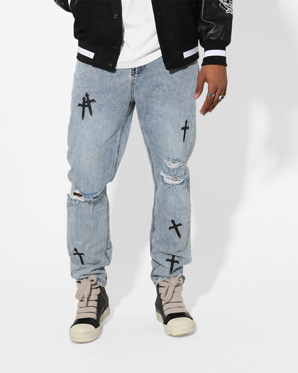 Saint Morta Daggers Relaxed Jean Stone Wash Blue