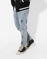Saint Morta Daggers Relaxed Jean Stone Wash Blue