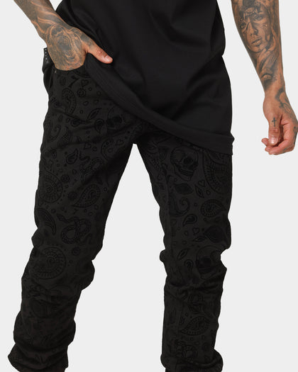 Saint Morta Paisley Skulls Jeans Black