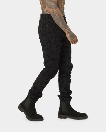 Saint Morta Paisley Skulls Jeans Black