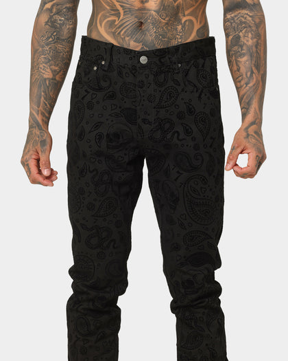 Saint Morta Paisley Skulls Jeans Black