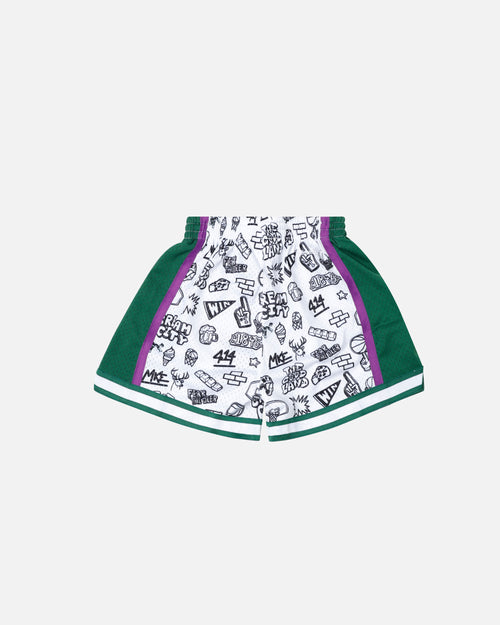 Mitchell & Ness Women's Milwaukee Bucks Doodle Shorts Black/White