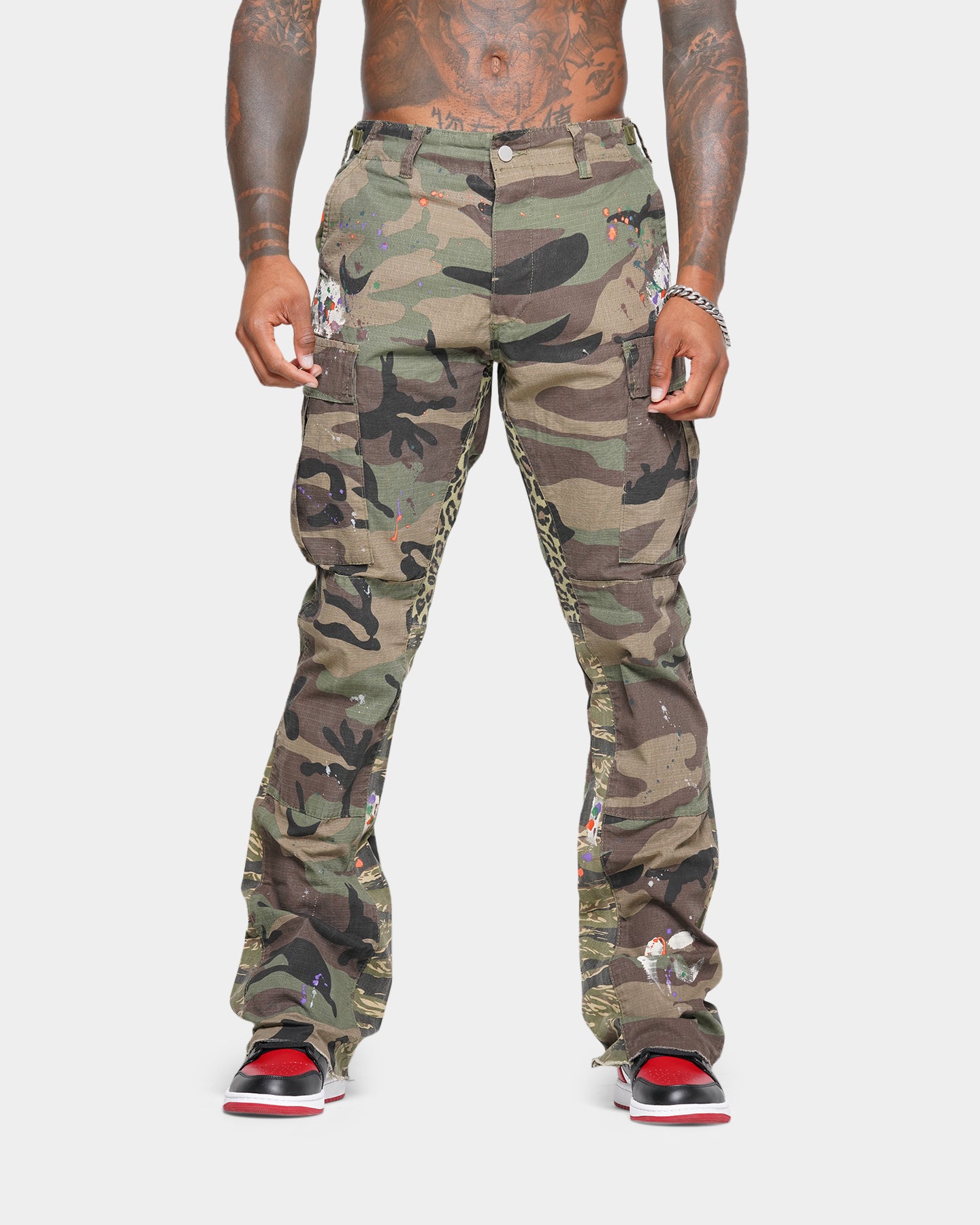 MNML Bootcut Contrast Cargo Pants Camo | Culture Kings US
