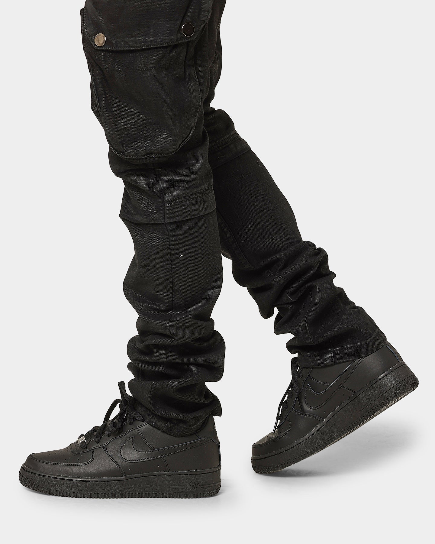 MNML Waxed Denim Cargo Pants Black | Culture Kings US