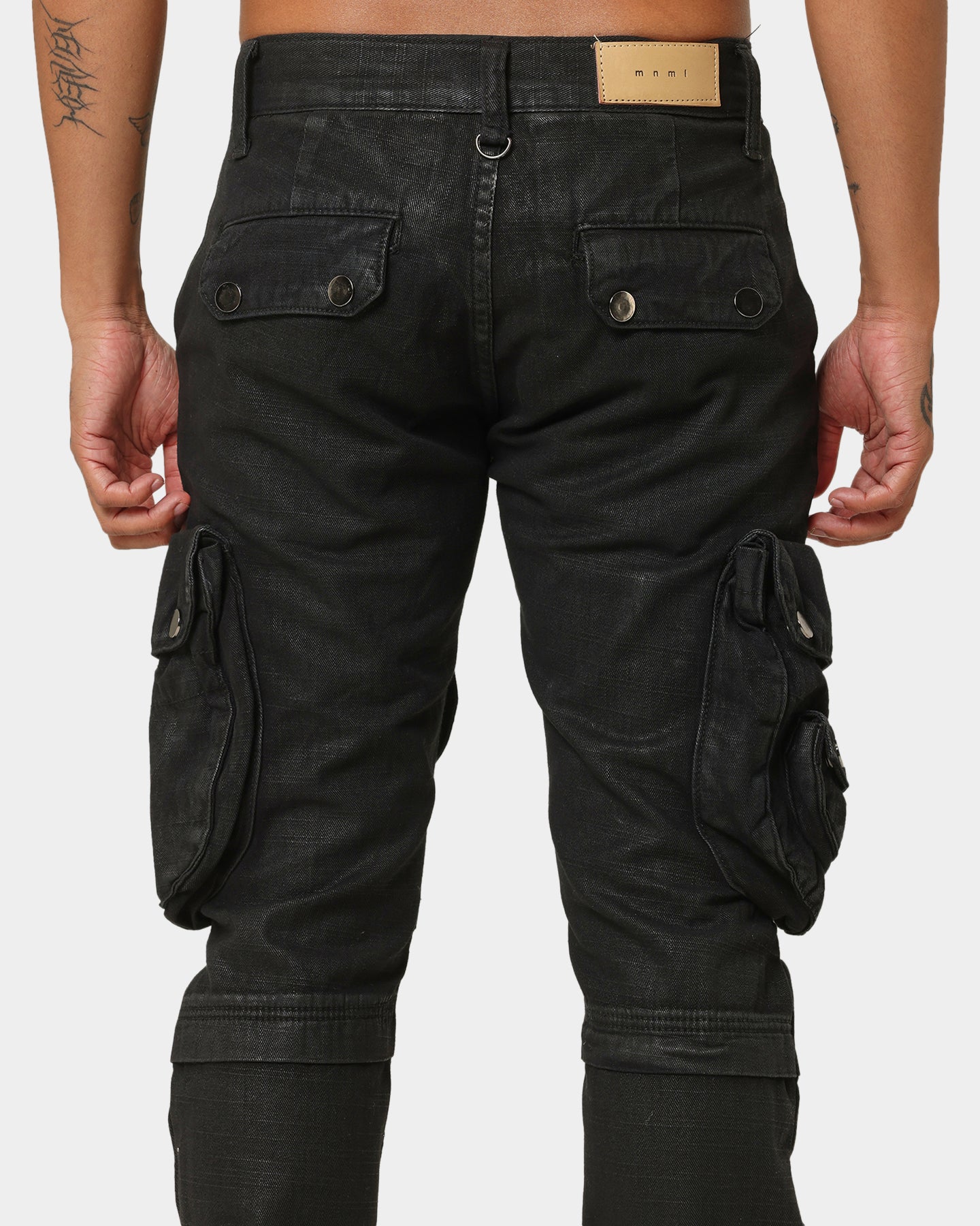 MNML Waxed Denim Cargo Pants Black | Culture Kings US
