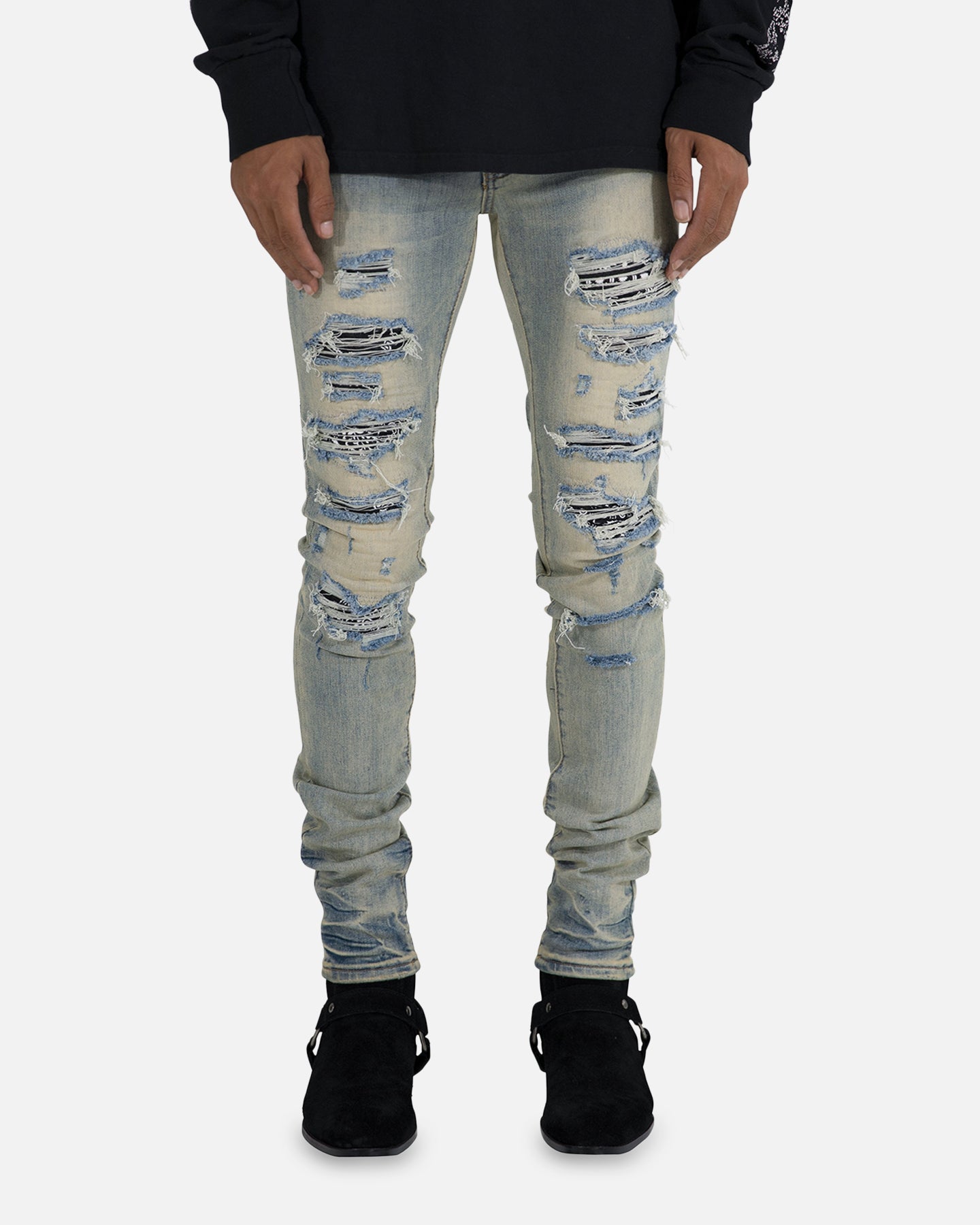 MNML X165 Paisley Skinny Denim Jeans Black/Black | Culture Kings US